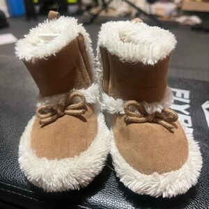Tan and White Ankle High Boots with Plush Lining